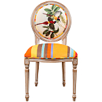 Стул бежевый в разноцветную полоску из натурального бука с изображением птиц и цветов Blooming Yellow Red Birds Colorful Stripes Chair варинант исполнения - 1 | Loft Concept в Челябинске