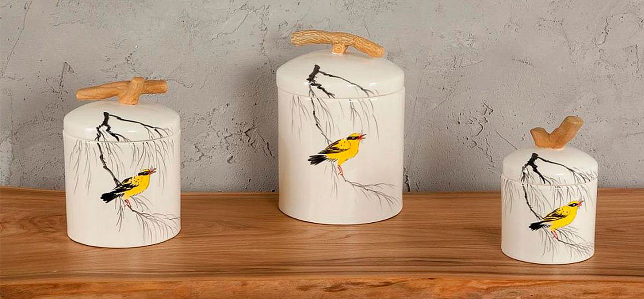 Ваза маленькая с крышкой керамическая птица на ветке Ornament Ваза маленькая с крышкой керамическая птица на ветке Ornament - Loft-Concept в Челябинске