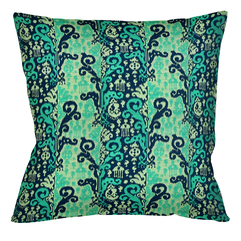 Подушка декоративная бирюзовая с орнаментом Ikat Pattern Черный Бирюзовый Бежевый Темно-синий Подушка декоративная бирюзовая с орнаментом Ikat Pattern Черный Бирюзовый Бежевый Темно-синий в Челябинске | Loft Concept