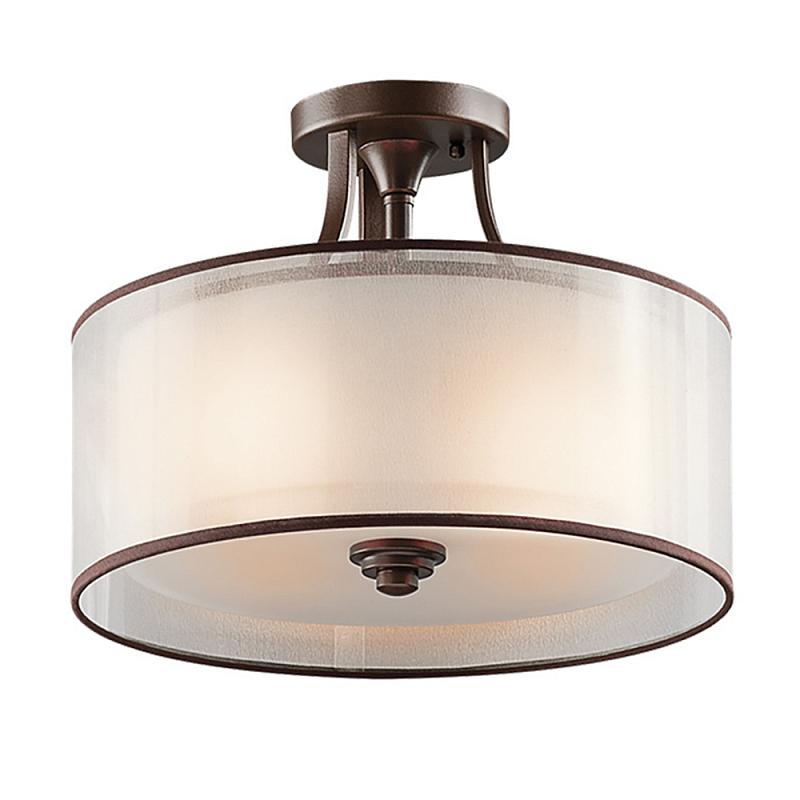 Потолочный светильник с двойным цилиндрическим плафоном из белого стекла и прозрачной органзы Kichler Олово Бронза Белый Бежевый в Челябинске | Loft Concept 