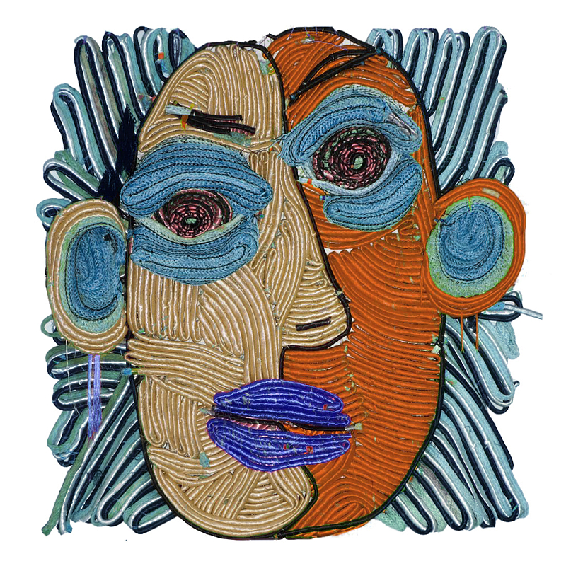 Арт-Объект плетеный из нитей Абстрактный портрет Joana Schneider  Синий Терракотовый в Челябинске | Loft Concept 