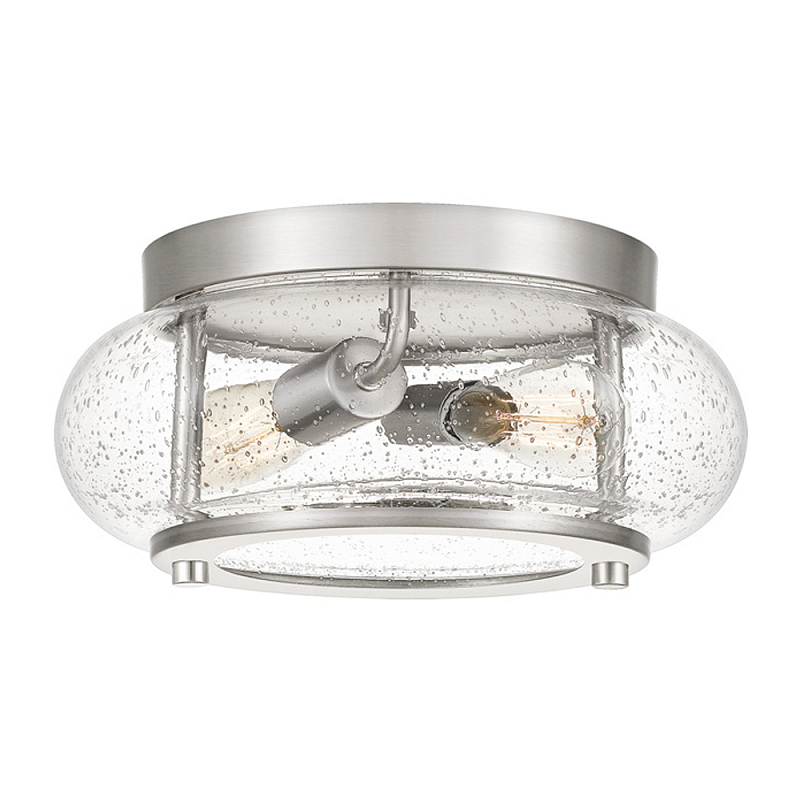 Потолочный светильник цвета никель с плафоном из прозрачного фактурного стекла Quoizel Никель Прозрачное Стекло в Челябинске | Loft Concept 