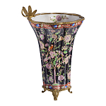 Ваза из фарфора черная с цветочной росписью и бронзовой стрекозой Spring Garden варинант исполнения - 3 | Loft Concept в Челябинске