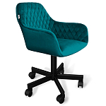 Стул с мягкой бирюзовой обивкой из велюра и подъемно-поворотным механизмом на черных колесиках Harper Turquoise варинант исполнения - 1 | Loft Concept в Челябинске