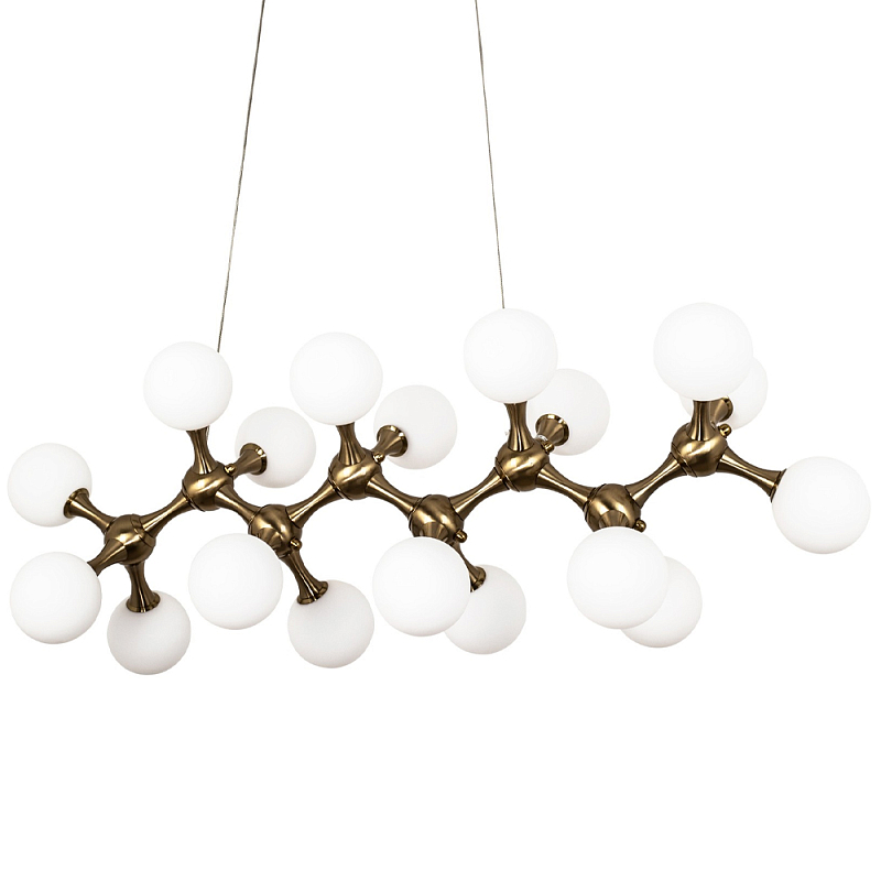 Линейная люстра с плафонами из стеклянных шаров Pearls Suspension Linear Brass Chandelier Латунь Белое матовое стекло Линейная люстра с плафонами из стеклянных шаров Pearls Suspension Linear Brass Chandelier Латунь Белое матовое стекло в Челябинске | Loft Concept