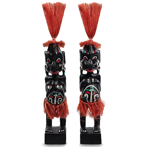Комплект из 2-х деревянных статуэток Asmat Red Straw Headdress Statuettes