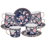 Чайный сервиз из фарфора синий на 6 персон 14 предметов Flower Porcelain Collection варинант исполнения - 1 | Loft Concept в Челябинске