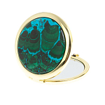 Зеркало карманное складное круглое из натурального камня Малахит с Хризоколлой в подарочной упаковке Gold Stone Mirrors варинант исполнения - 2 | Loft Concept в Челябинске