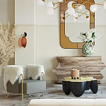 Дизайнерский журнальный стол округлой формы чёрный с золотой столешницей Fufem варинант исполнения - 2 | Loft Concept в Челябинске