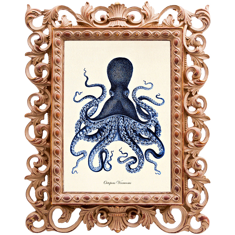 Постер Blue Octopus Poster Бежевый Морская синь Постер Blue Octopus Poster Бежевый Морская синь в Челябинске | Loft Concept