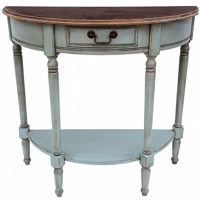 Полукруглая консоль в стиле прованс светло-бирюзовая Margery Provence Console Светло-голубой Дуб темный Бежевый Полукруглая консоль в стиле прованс светло-бирюзовая Margery Provence Console Светло-голубой Дуб темный Бежевый в Челябинске | Loft Concept