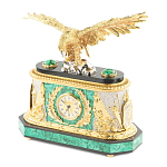 Часы настольные из натурального камня Малахит с декором в виде орла в подарочной коробке Eagle Stone Clock варинант исполнения - 3 | Loft Concept в Челябинске