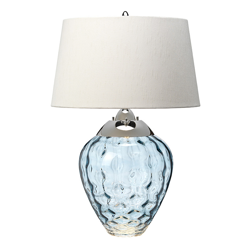 Настольная лампа со белым конусным абажуром и прозрачным голубым стеклянным основанием Quintiesse Никель Голубой Прозрачное Стекло Белый в Челябинске | Loft Concept 