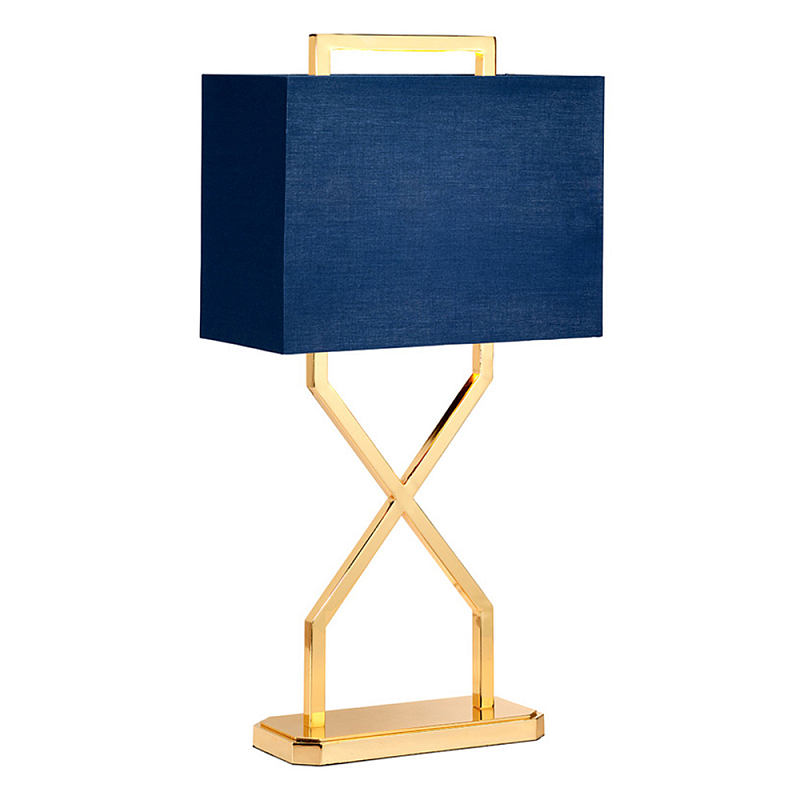 Настольная лампа с основанием из полированного золота и прямоугольным абажуром глубокого синего цвета Elstead Lighting Синий Золотой в Челябинске | Loft Concept 