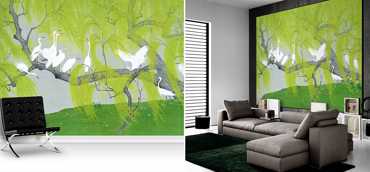 Обои ручная роспись Herons & Willows Spring Обои ручная роспись Herons & Willows Spring - Loft-Concept в Челябинске