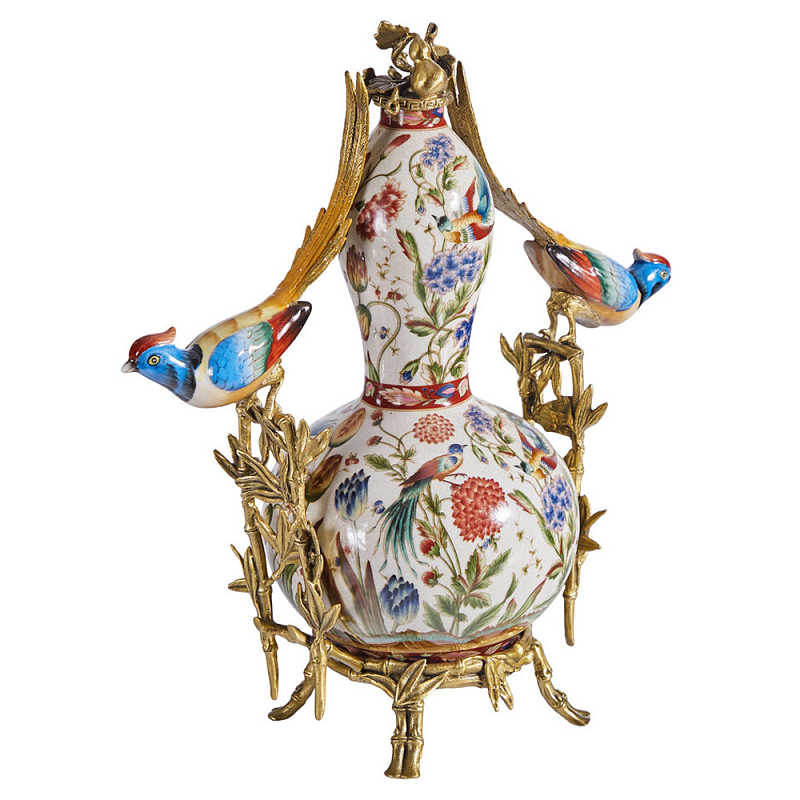 Ваза из фарфора с птицами и цветочной росписью Garden of Eden Бронза Мульти в Челябинске | Loft Concept 