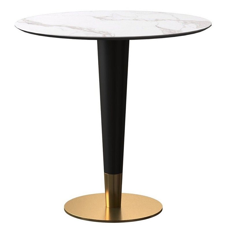 Обеденный стол с круглой каменной столешницей Brass Dinner Table Белый Золотой Черный Обеденный стол с круглой каменной столешницей Brass Dinner Table Белый Золотой Черный в Челябинске | Loft Concept