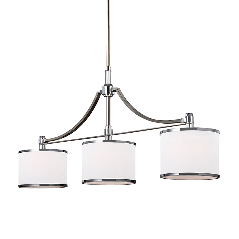 Люстра линейная с 3-мя белыми цилиндрическими плафонами Feiss Никель Хром Белый Бежевый в Челябинске | Loft Concept 