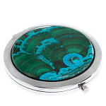Зеркало карманное складное круглое из натурального камня Малахит с Хризоколлой в подарочной упаковке Silver Stone Mirrors варинант исполнения - 1 | Loft Concept в Челябинске