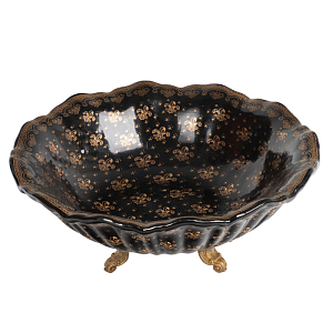 Блюдо черного цвета из фрафора на бронзовых ножках Eden Garden porcelain and bronze