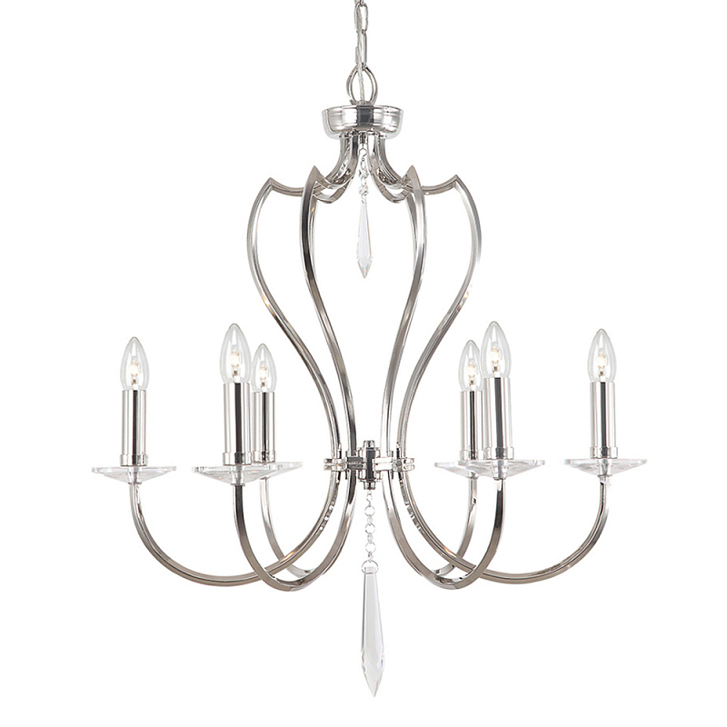 Люстра цвета никель с 6-ю лампами и стеклянными подвесками Elstead Lighting Никель Прозрачное Стекло в Челябинске | Loft Concept 