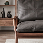 Кресло c каркасом из массива дерева и мягкой кожаной обивкой Walnut Armchair варинант исполнения - 10 | Loft Concept в Челябинске