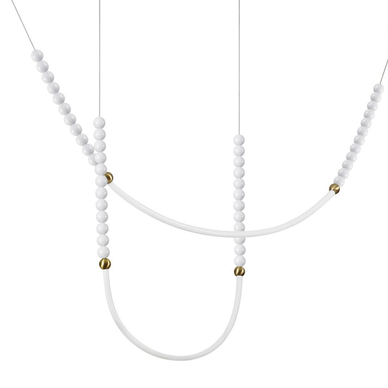 Подвесной светильник с 3-мя изогнутыми плафонами и белыми декоративными шариками PEARLS Suspension Бронза Белый в Челябинске | Loft Concept 