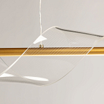 Люстра линейная золотистого цвета с двумя прозрачными волнистыми элементами Wave Line варинант исполнения - 9 | Loft Concept в Челябинске