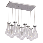 Люстра с 9-ю прозрачными плафонами из стекла в форме капли на прямоугольном потолочном основании цвета хром Lucid Rain  варинант исполнения - 2 | Loft Concept в Челябинске