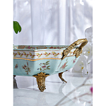 Блюдо прямоугольное из голубого фарфора с ручками и рисунком птиц и цветов Blue Garden варинант исполнения - 4 | Loft Concept в Челябинске