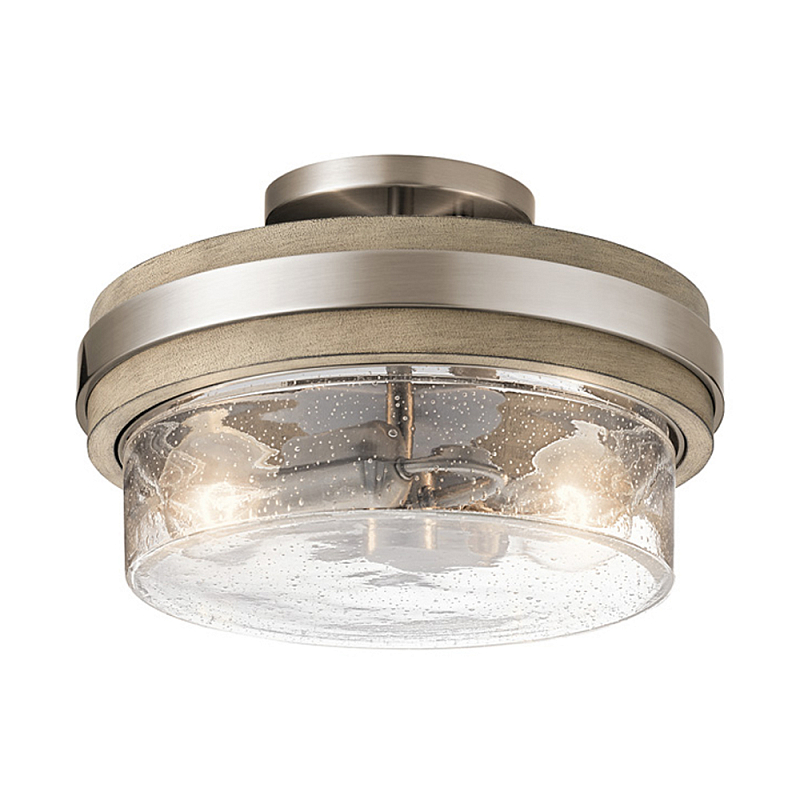 Потолочный светильник с прозрачным стеклянным плафоном с эффектом пузырьков Kichler Олово Прозрачное Стекло Древесина в Челябинске | Loft Concept 