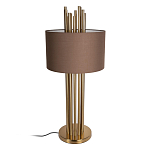 Настольная лампа с цилиндрическим абажуром из коричневой ткани и золотыми трубочками Brown Aura варинант исполнения - 2 | Loft Concept в Челябинске
