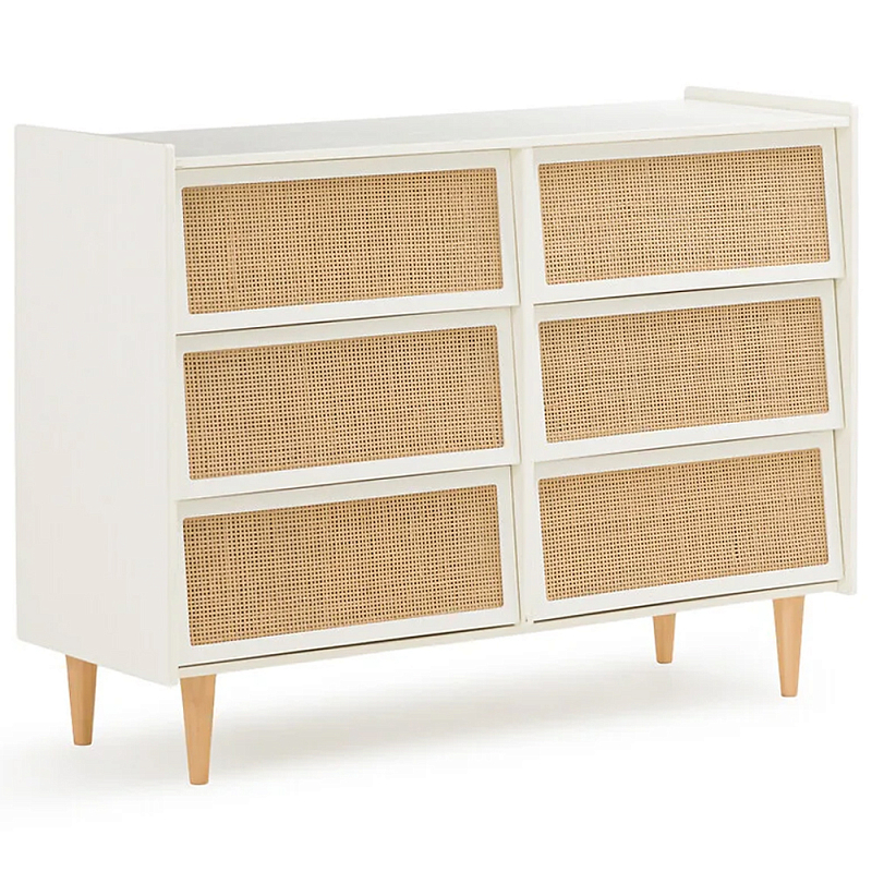 Комод с 6-ю ящиками из плетеного ротанга Remi Cream Wicker Furniture Молочный Древесина Бежевый Комод с 6-ю ящиками из плетеного ротанга Remi Cream Wicker Furniture Молочный Древесина Бежевый в Челябинске | Loft Concept
