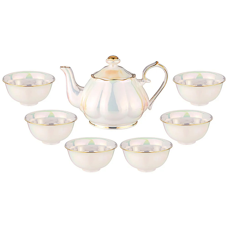 Чайный набор из фарфора на 6 персон 7 предметов Porcelain Pearl Жемчужный в Челябинске | Loft Concept 