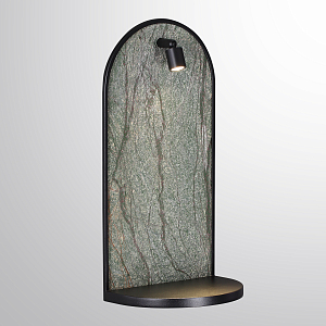 Настенный светильник зеленого цвета с черной рамкой овальной формы с полкой Herbarium 