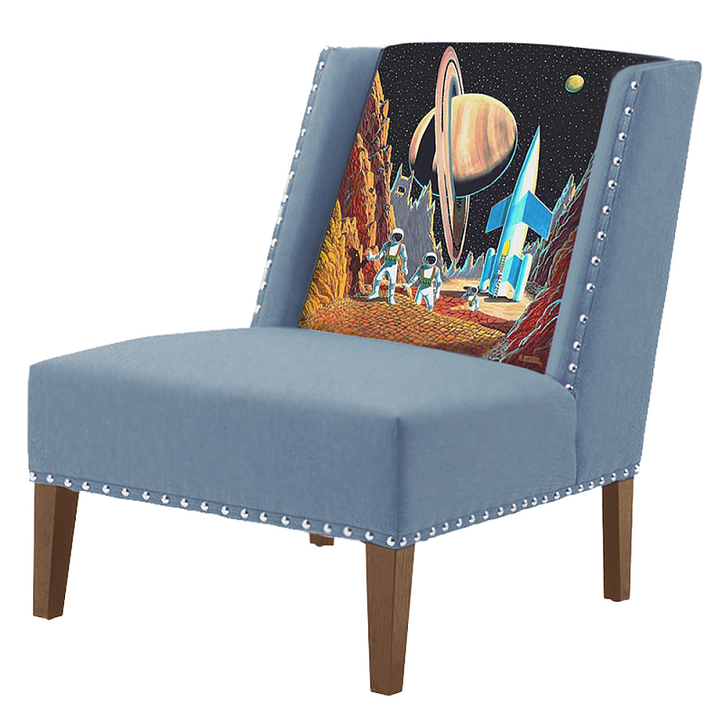 FUN Armchair Retro Futurism Blue Дизайнерское кресло с цветным принтом Серо-голубой FUN Armchair Retro Futurism Blue Дизайнерское кресло с цветным принтом Серо-голубой в Челябинске | Loft Concept