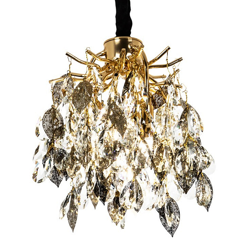 Люстра с хрустальными подвесками и металлическими в виде листьев Fairytree Light Chandelier 2 Прозрачный Золотой Люстра с хрустальными подвесками и металлическими в виде листьев Fairytree Light Chandelier 2 Прозрачный Золотой в Челябинске | Loft Concept
