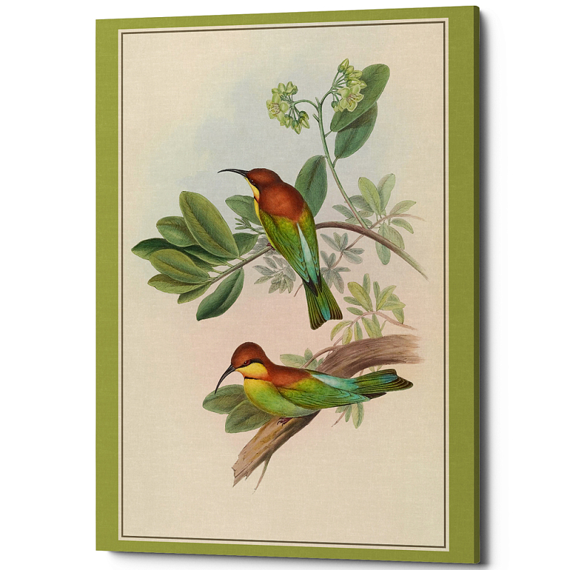 Постер на холсте с изображением птиц Blooming Birds Poster Бежевый Салатовый Мульти в Челябинске | Loft Concept 