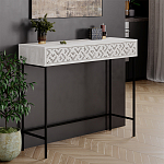 Консоль напольная пыльного белого цвета с выдвижным ящиком с резным орнаментом HEATON CONSOLE OAK варинант исполнения - 3 | Loft Concept в Челябинске