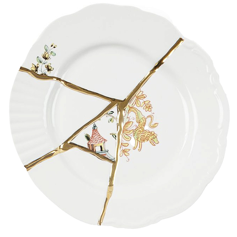 Десертная тарелка Seletti Kintsugi Белый Золотой Десертная тарелка Seletti Kintsugi Белый Золотой в Челябинске | Loft Concept