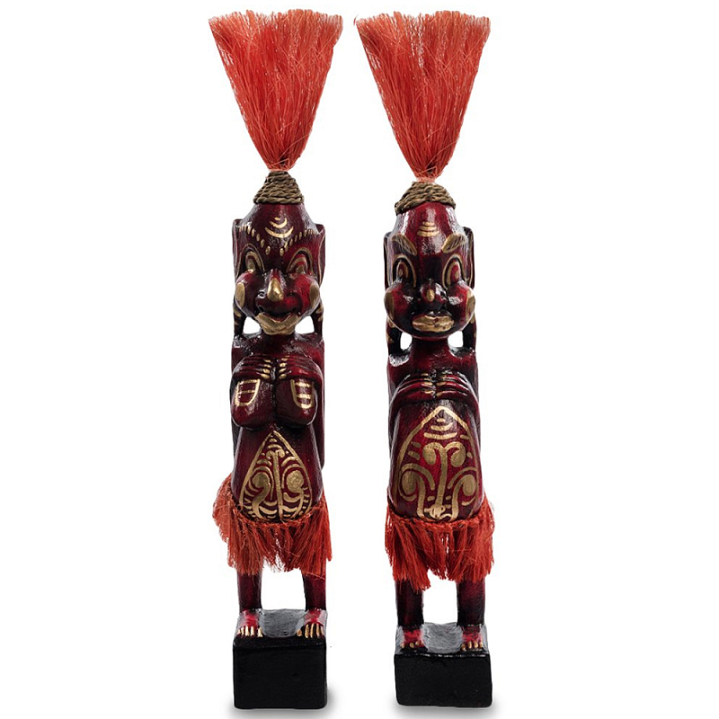 Комплект из 2-х деревянных статуэток Asmat Red Straw Headdress Statuettes Red Gold Красный Золотой Комплект из 2-х деревянных статуэток Asmat Red Straw Headdress Statuettes Red Gold Красный Золотой в Челябинске | Loft Concept