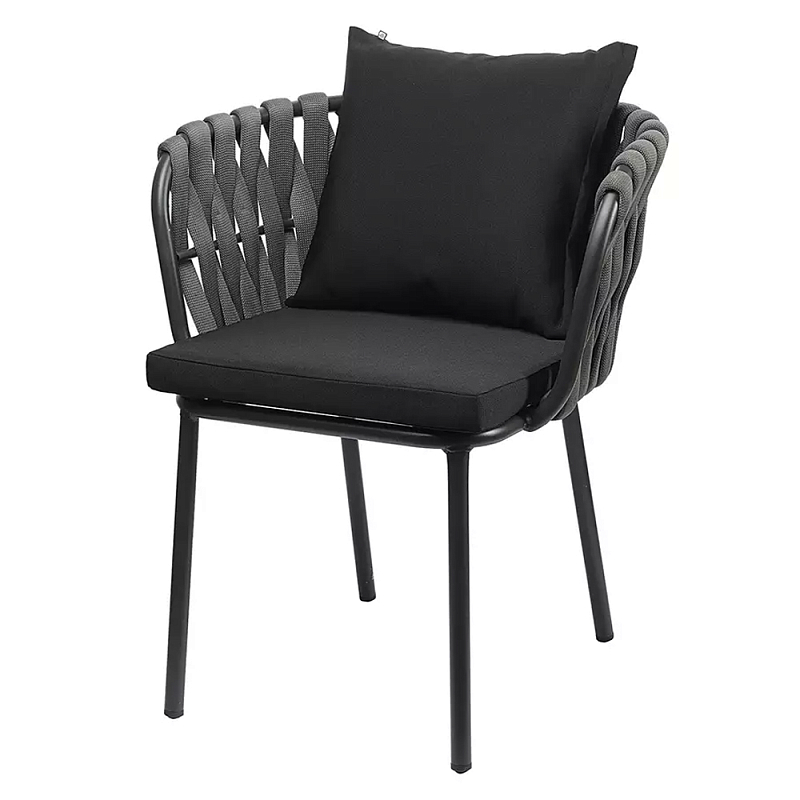 Стул мягкий с декором в виде плетеных лент на спинке и подлокотниках Semicircular Chair Decorated with Ribbons Черный Серый Стул мягкий с декором в виде плетеных лент на спинке и подлокотниках Semicircular Chair Decorated with Ribbons Черный Серый в Челябинске | Loft Concept