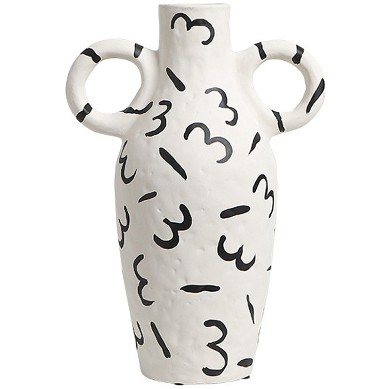 Декоративная ваза White Doodle Vase M Белый Черный Декоративная ваза White Doodle Vase M Белый Черный в Челябинске | Loft Concept