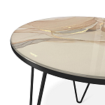 Стол журнальный с круглой столешницей из стекла на 3-х черных ножках Beige Marble варинант исполнения - 3 | Loft Concept в Челябинске