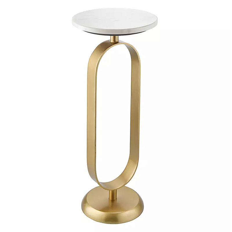 Столик приставной с овальным золотым основанием Oval Gold Base Белый Золотой Столик приставной с овальным золотым основанием Oval Gold Base Белый Золотой в Челябинске | Loft Concept