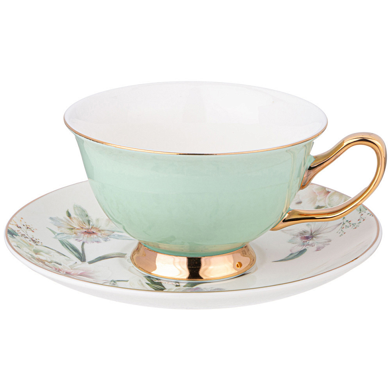 Чайная пара из фарфора 200 мл Green Tea Porcelain Set Белый Золотой Зеленый Чайная пара из фарфора 200 мл Green Tea Porcelain Set Белый Золотой Зеленый в Челябинске | Loft Concept