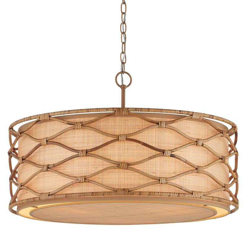 Подвесной светильник  из кованого железа и абажуром из ротанга Wicker Furniture Светло-коричневый  Бежевый в Челябинске | Loft Concept 