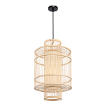 Подвесной светильник из деревянных прутьев с плафоном из натуральной ткани Light Inside the Cell варинант исполнения - 4 | Loft Concept в Челябинске