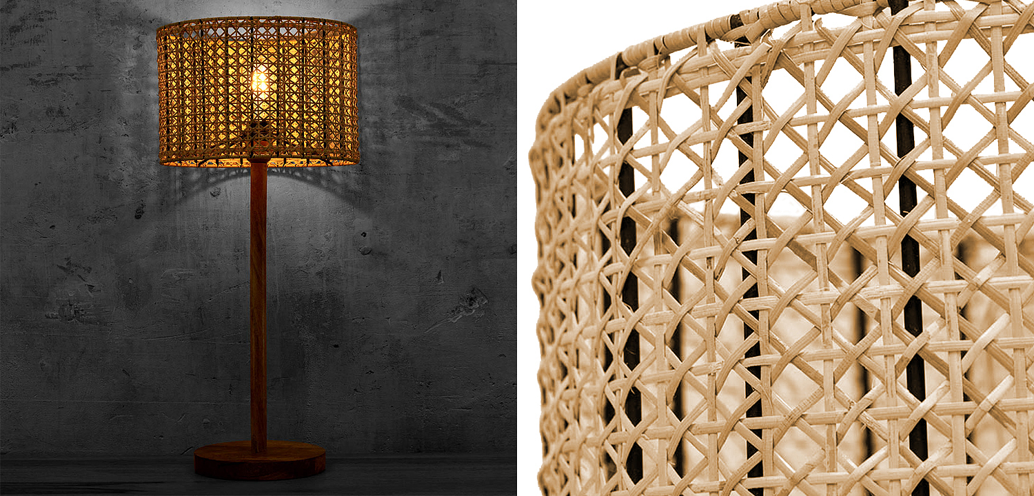Деревянная настольная лампа с абажуром из ротанга Tamari Wicker Table Lamp Деревянная настольная лампа с абажуром из ротанга Tamari Wicker Table Lamp - Loft-Concept в Челябинске